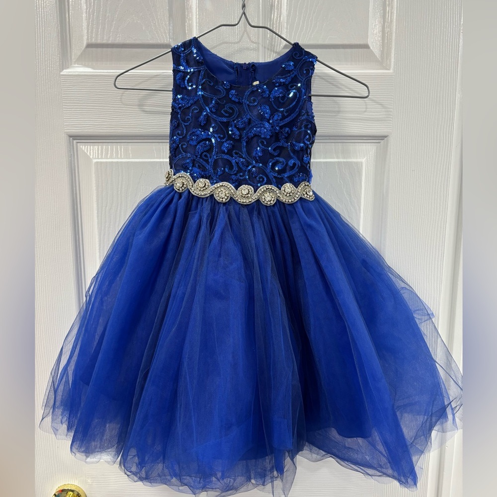 Elegant Blue Sequin Kids Dress